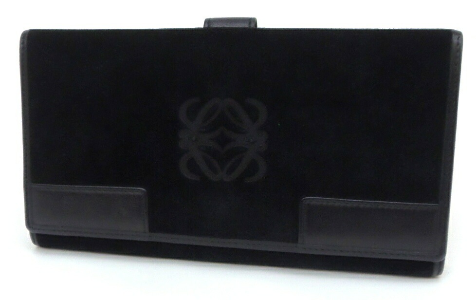 ﾛｴﾍﾞ LOEWE 長財布 ｱﾅｸﾞﾗﾑ 黒 ﾚｻﾞｰｽｴｰﾄﾞ 【中古】(60893)
