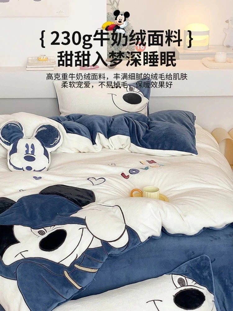 カテゴリーa ミッキーミルクベルベットベッド4点子供用冬スタイルコーランネルキルトカバーシーツ