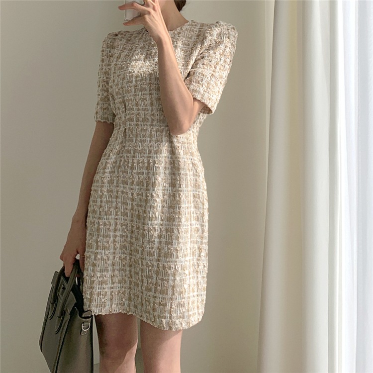 ワンピース レディース 女性用 ママ パワショル パフスリーブ ツイード ショート ミニワンピース
