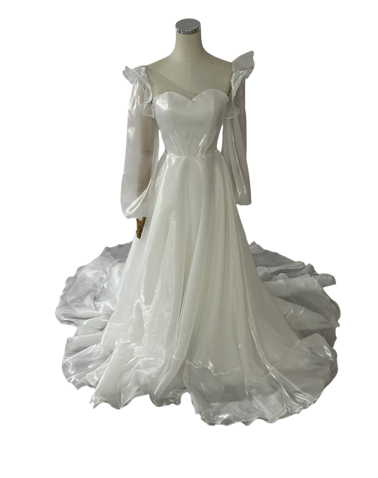 フランス風 キャミソール パーティードレス オフホワイト 取り外し袖 光沢感 前撮り