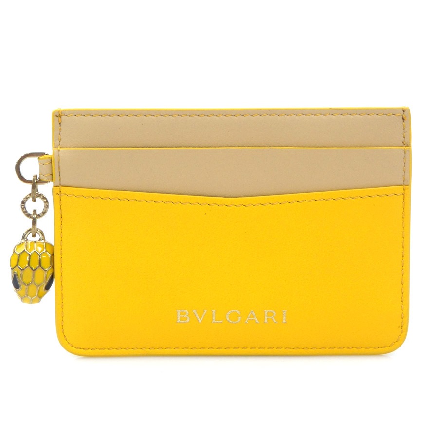 ブルガリ BVLGARI カードケース セルペンティ レザー イエロー/ベージュ ゴールド レディース e61483j