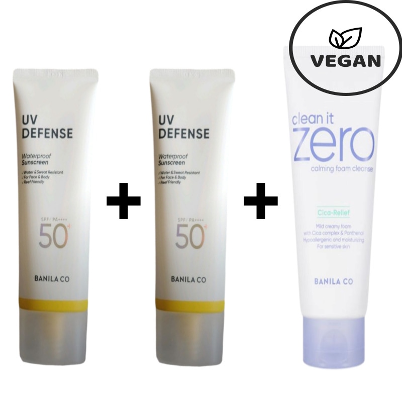UVディフェンス ウォータープルーフ サンスクリーン 100ml 1本 + 100ml 1本 + クリーンイットゼロ カーミング フォームクレンザー 150ml プレゼント/ 日焼け止め