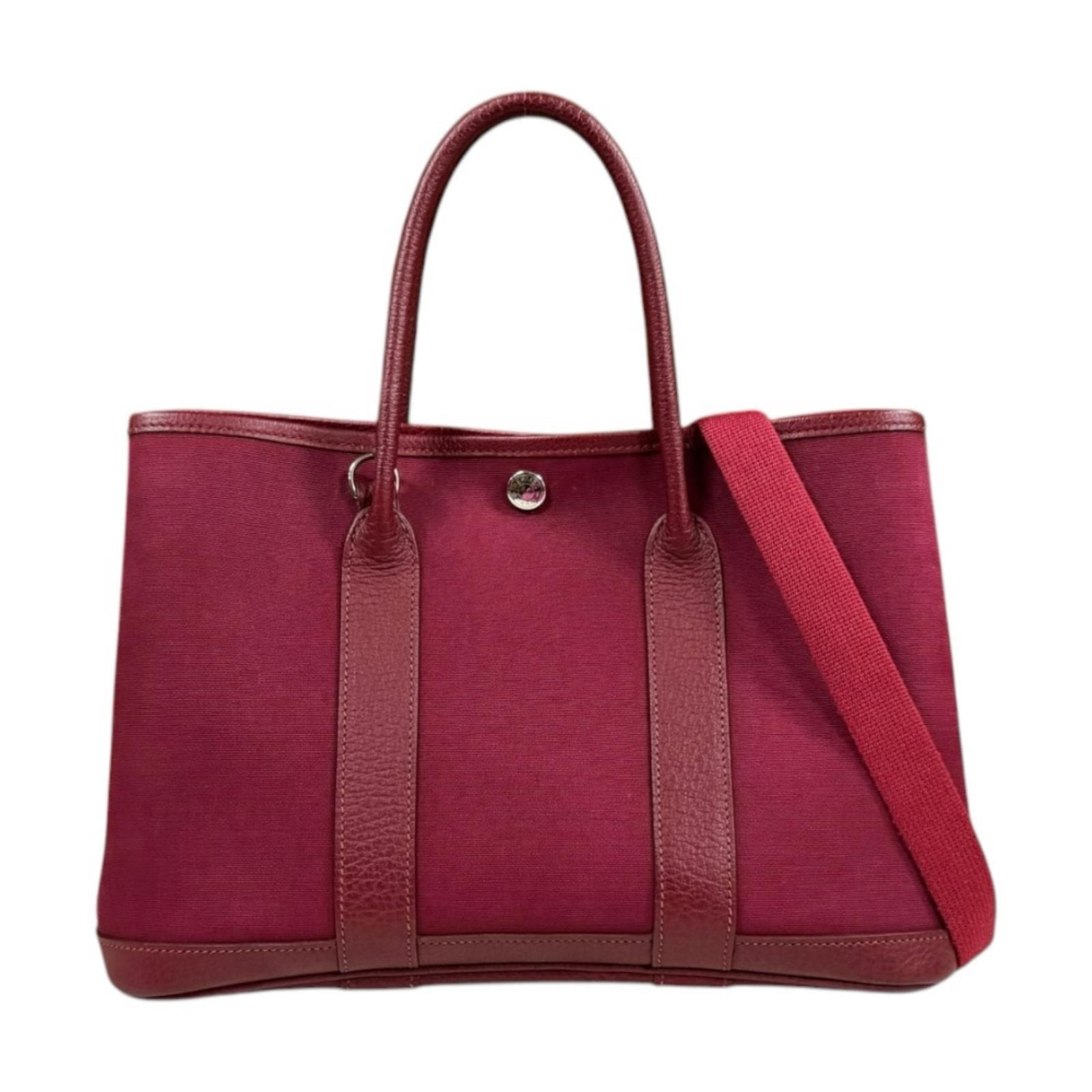 エルメス ガーデンパーティTPM トートバッグ トワルオフィシエ レッド HERMES 中古