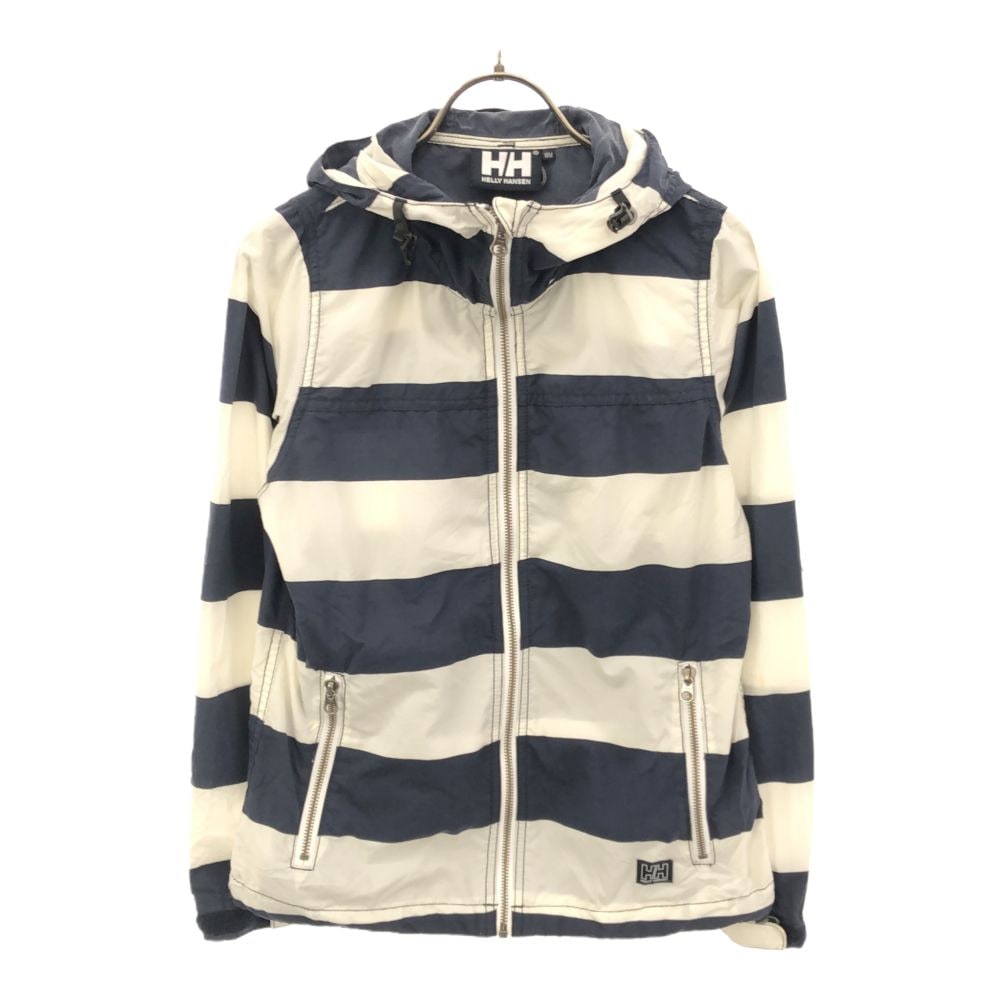 ボーダー 長袖 ナイロンジャケット M ホワイト×ネイビー レディース