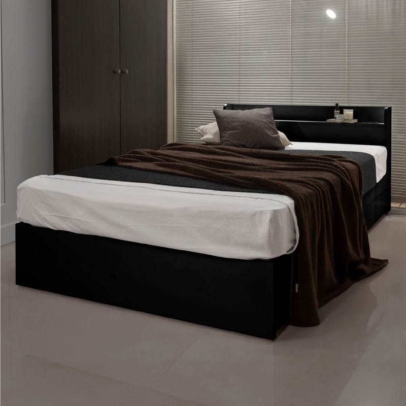 シングル ベッド ベッドフレーム マットレス付 収納付きベッド 宮棚 収納 引き出し収納 コンセント付き 組立品 MEDI_MONO