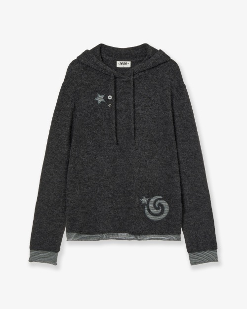 【AEAE】 LAYERED KNIT HOODIE [CHARCOAL] 正規品