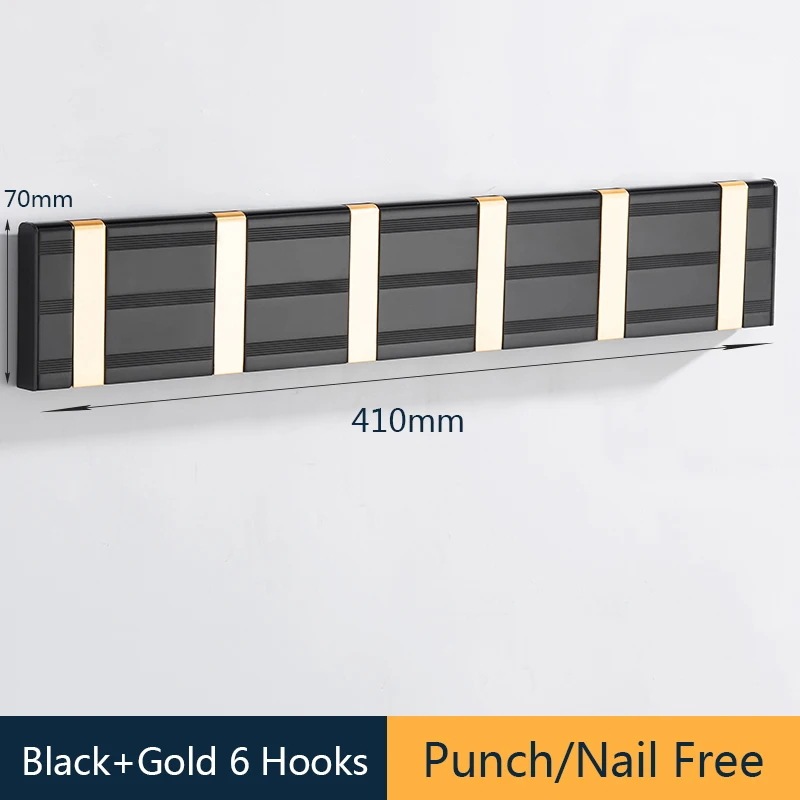 フックとハンガー用の粘着性の壁フック,コートラック,バスルームフック,1セット Black Gold 6 Hooks