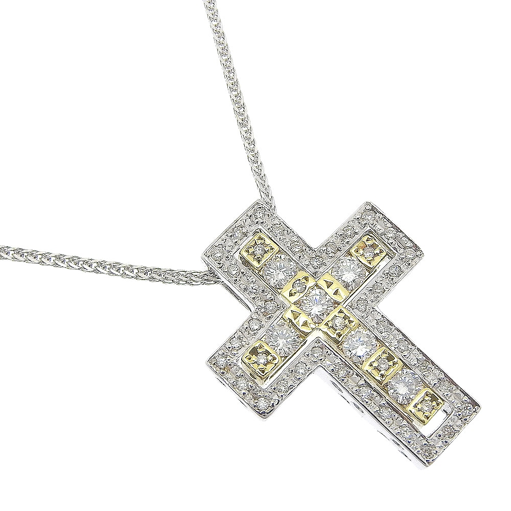 クロス ネックレス K18ホワイトゴールド K18イエローゴールド ダイヤモンド 0.90 0.04 0.20 約11.8g ユニセックス 中古品 A+ランク