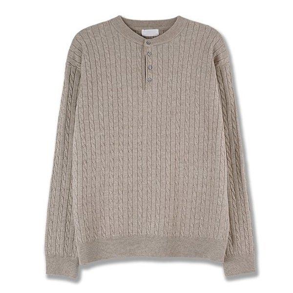 メンズケーブルラウンドヘンリーネックニット SG-KN-Q038-オートミール