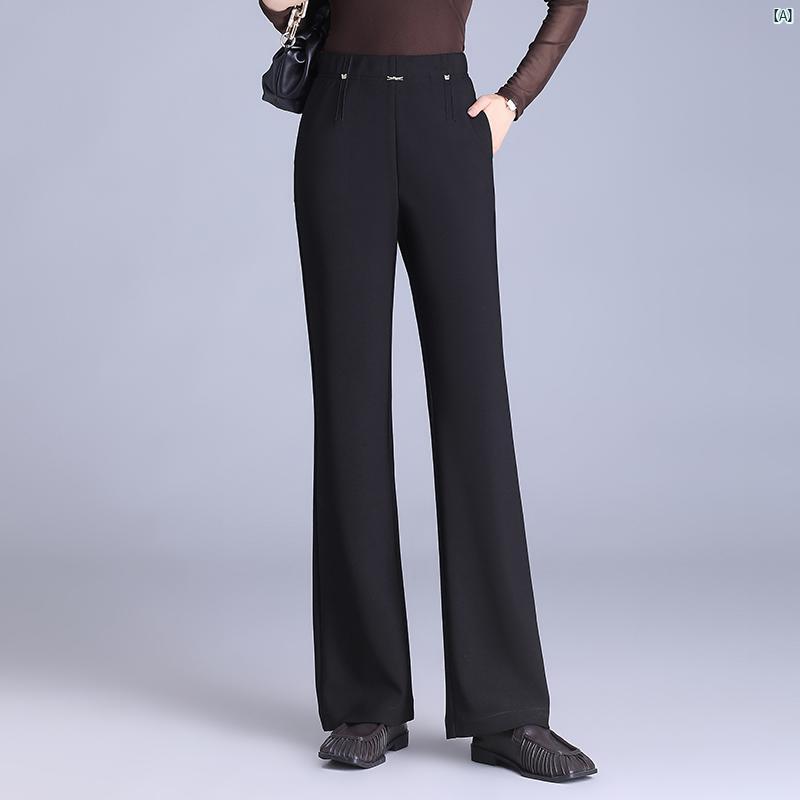 レディース ベルボトムパンツ ハイウエスト スリム 秋 ママ パンツ おしゃれ 大きいサイズ ドレープ ワイド