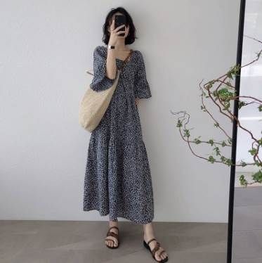 デート フレア キュート 旅行 袖あり スクエアバック ロング丈 ママ レディース ラブリー ストレート おしゃれ 夏 エレガント 五分袖 ガーリー ワンピース ラウンドネック ボリューム袖 お出かけ