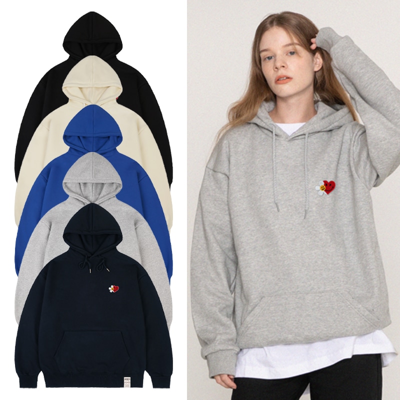 [UNISEX] Flower heart half smile embroidery hoodie_5color