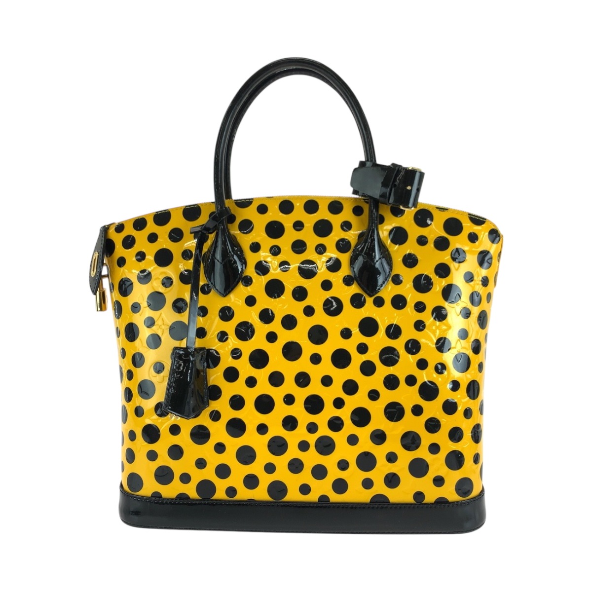 美品 ロックイットMM ジョーヌ イエロー ブラック ゴールド金具 パテントレザー M91398 ハンドバッグ レディース 502165