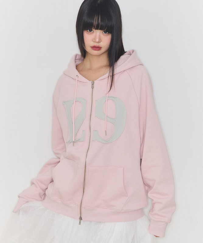 129 ロゴパッチフード集業ライトピンク