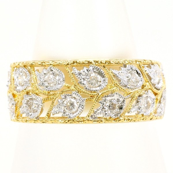 18K YGWG リング 指輪 13号 ダイヤ カード鑑別書 総重量約4.9g ジュエリー 中古