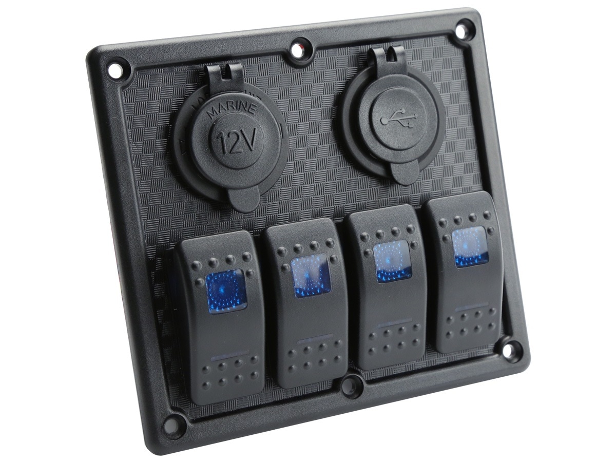 4連防滴 ロッカスイッチパネル LEDパイロットランプ シガープラグ USB電源 ステッカー100個 I-275