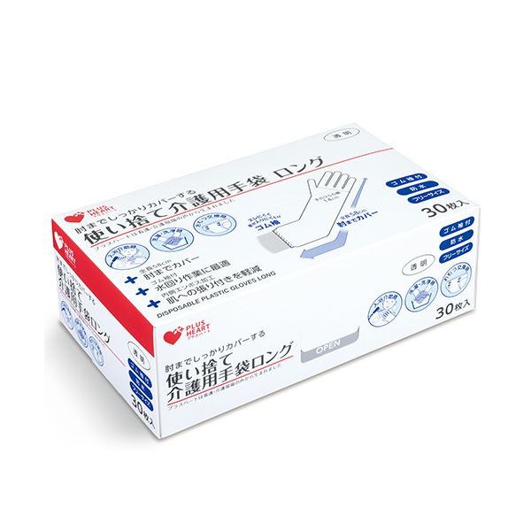（まとめ） オオサキメディカルプラスハート 使い捨て介護用手袋 ロング 透明 フリー 70207 1箱（30枚） [x10セット]