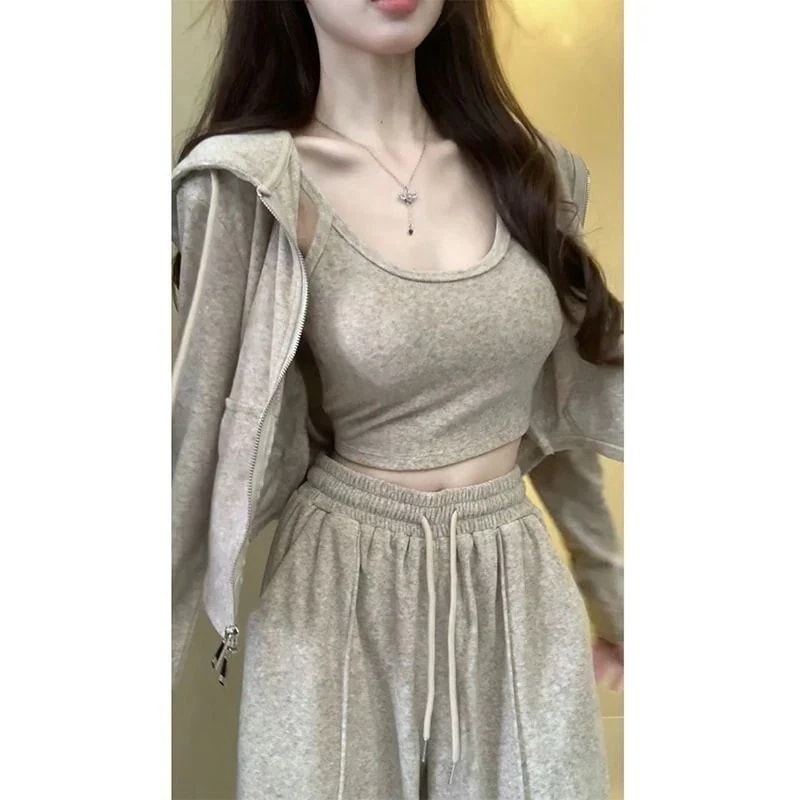 セットアップ 新作スリーピースレディースカジュアルフード付きジャケットファッションスーツ