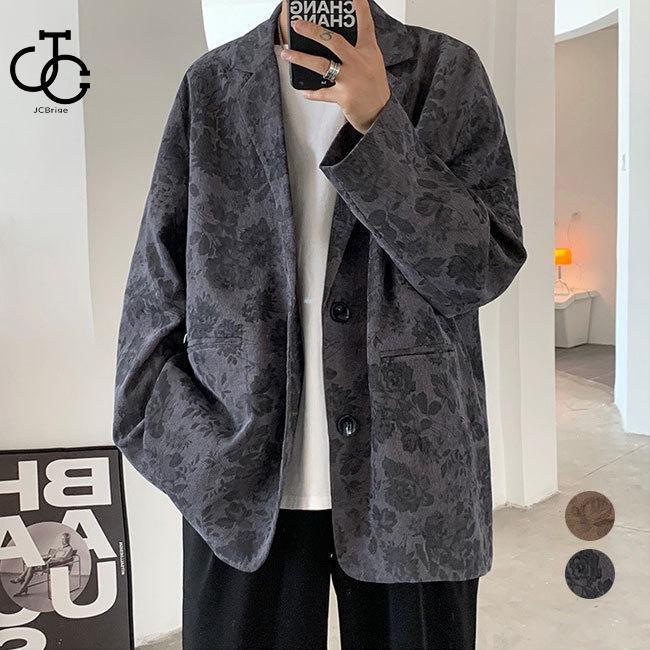 【即納】ジャケット メンズ ブレザー スーツジャケット カジュアルスーツ コート トップス アウター メンズファッション 春 秋 冬 カジュアル フラワー 柄 格好いい