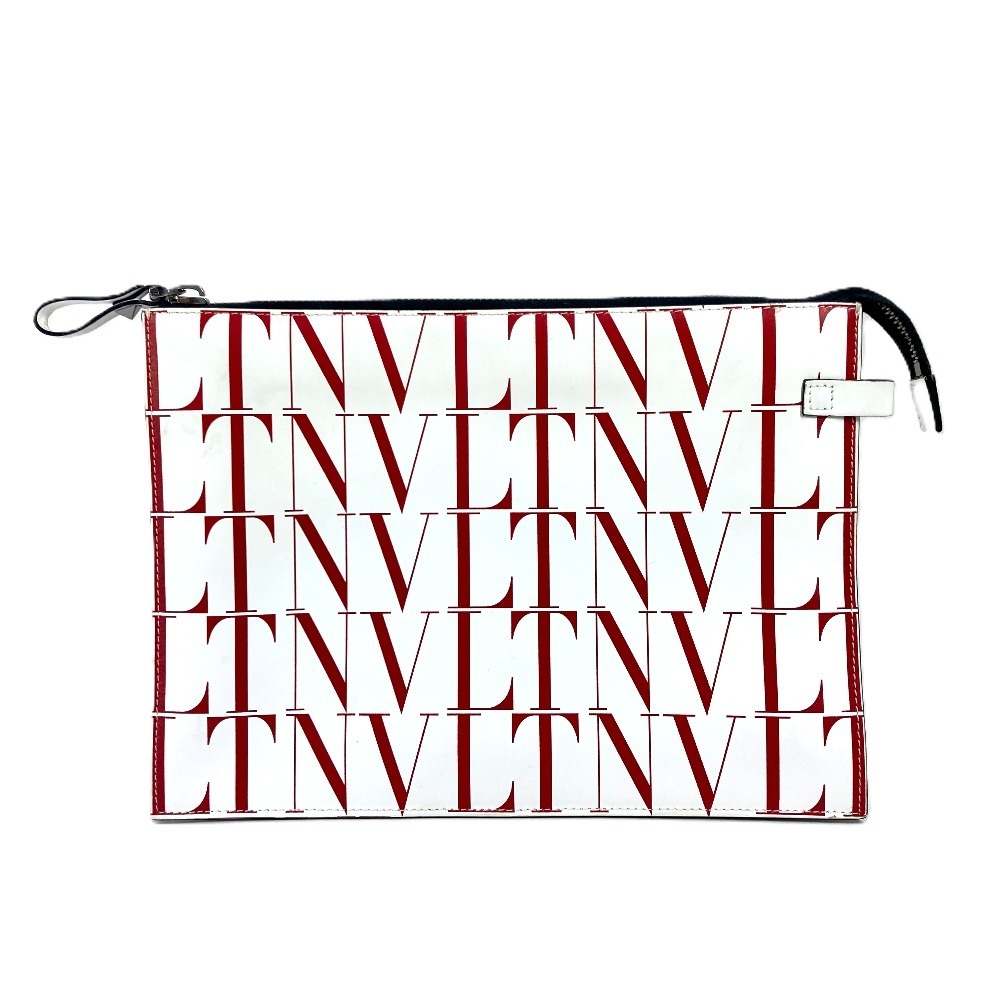 Valentino Garavani ヴァレンティノ・ガラヴァーニ セカンドバッグ ロゴ 総柄 バイカラー ストラップ付 ポーチ レザー ホワイト