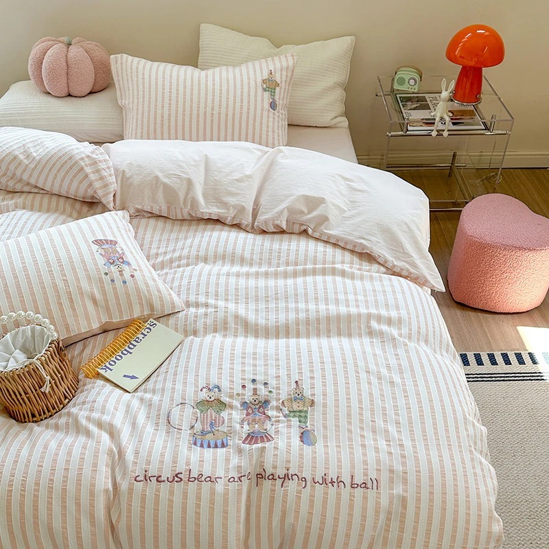 ウォッシュドコットン ジャガード刺繍 マジックサーカス ベッド4点セット 15m18m 掛け布団カバーシーツ
