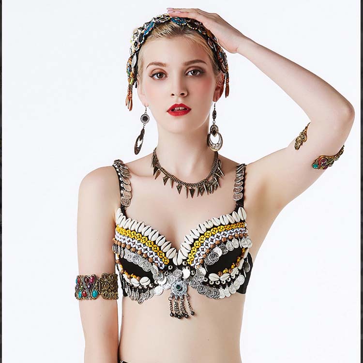 トライバルアンティーク風コインブラ ブラック トライバル衣装 ベリーダンス衣装 コスチューム レッスンウェア レッスンウエア レッスン着 ダンス ドレス ステージ衣装 発表会 トップス アンティークコ