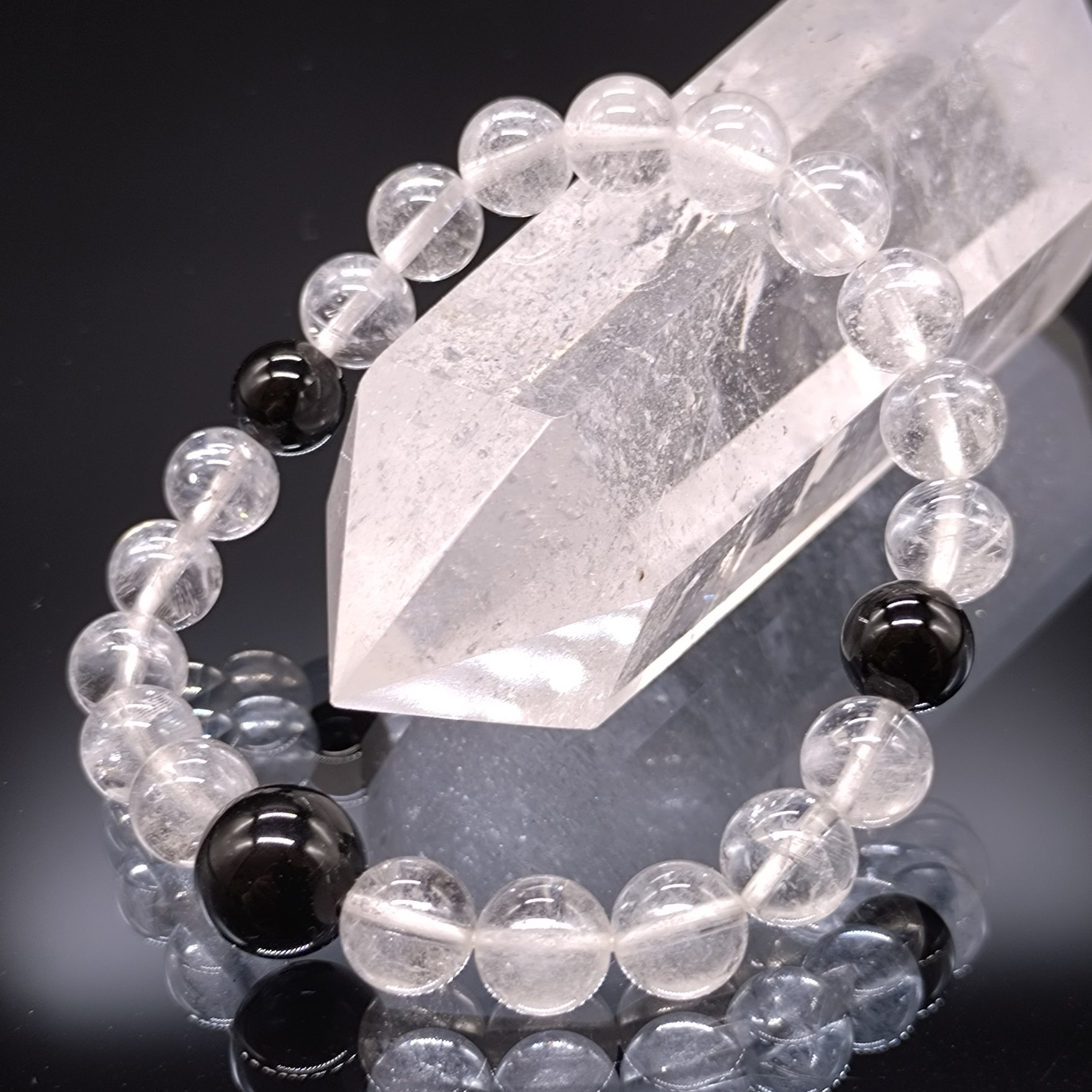 ヒマラヤ水晶 モリオン 8mm 親玉10mm 鑑別済み 5A ブレスレット パワーストーン 天然石
