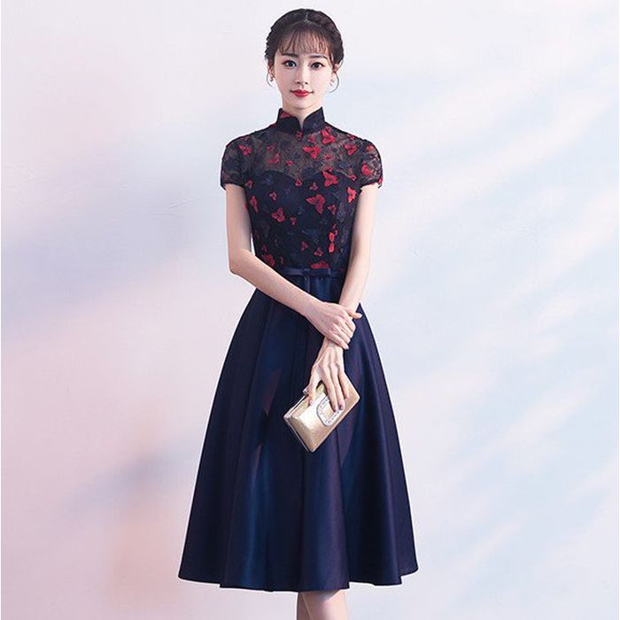 パーティードレス 韓国 ドレス 個性的 ワンピース プチプラ 結婚式 ぽっちゃり おしゃれ お呼ばれ 上品 二次会 謝恩会 成人式 可愛い ミモレ丈 花柄 レース ワンピース 半袖 レース 大きいサイ