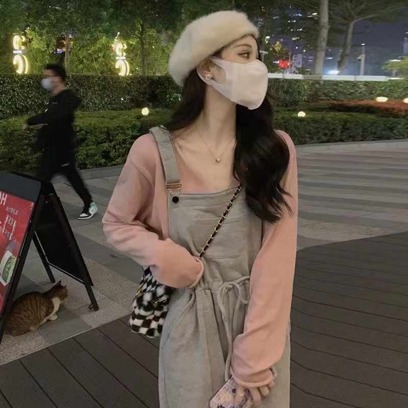 コーデュロイ スラックスパンツ 2025年秋のサロペット韓系純欲風だるさ風カジュアル スキニーデニムパンツ