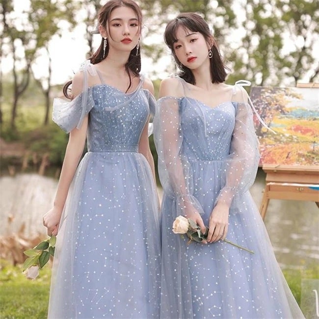 ブルー 4デザイン ブライズメイドドレス パーティードレス ワンピース