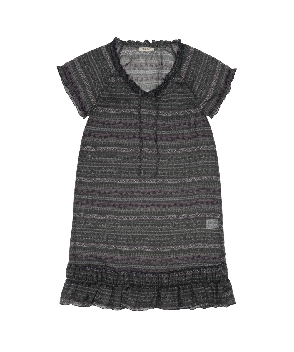 【COYSEIO】26SS CHIFFON SHIRRING ONE PIECE : PURPLE BROWN