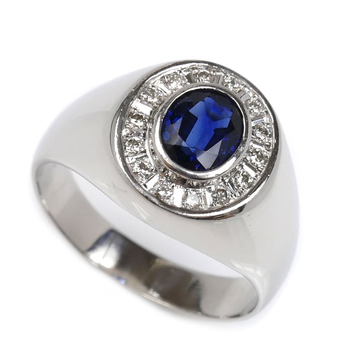 Pt900プラチナ サファイア ダイヤ リング・指輪 サファイア1.14ct ダイヤモンド0.17ct 20号 12.6g メンズ 中古 美品