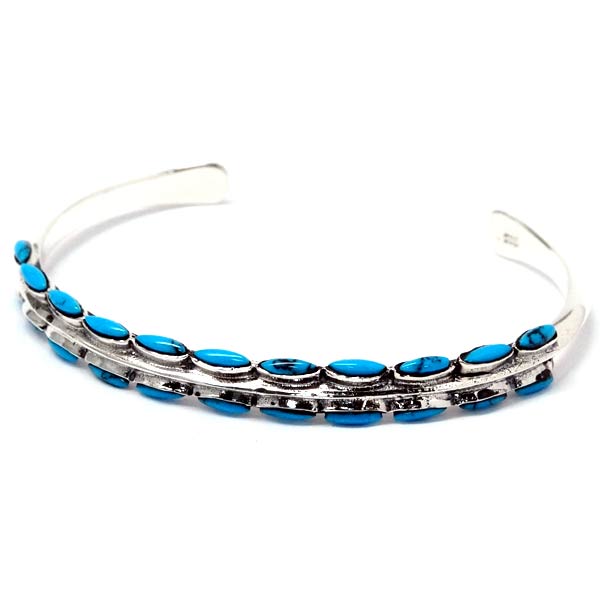 インディアンジュエリー バングル ターコイズ 天然石 2ライン メンズ シルバー925 ブレスレット インディアン メンズバングル ブルー
