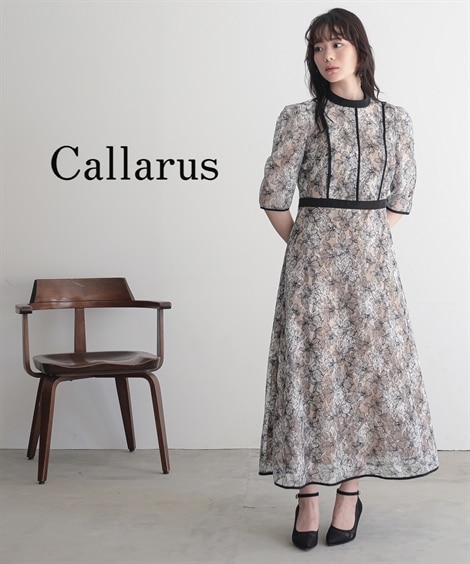 ドレス 結婚式・パーティー・オケージョンドレス 裏地配色パイピング使い総レースワンピースドレス大きいサイズ有Callarus