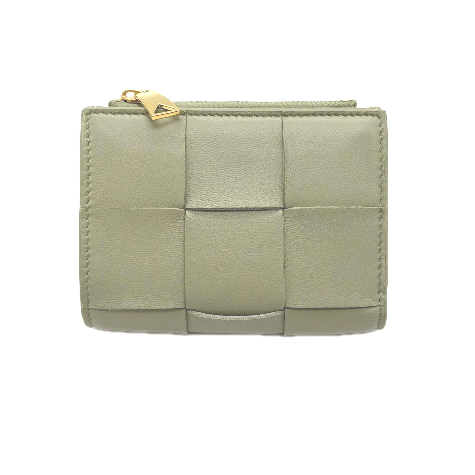 3日以内返品可 極美品 二つ折り財布 カセット スモール 二つ折りウォレット トラバーチン 742698 ベージュ ラムスキン レディース