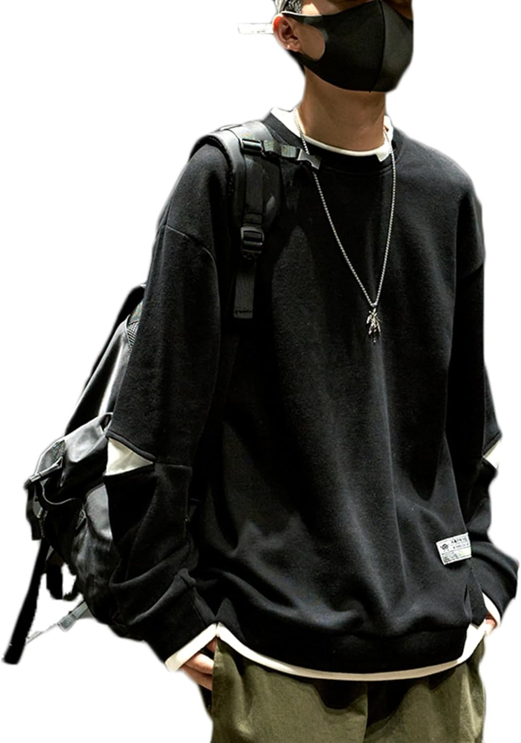 長袖 丸襟 ダメージ メンズ 重ね着風 パーカー トレーナー Tシャツ 春秋冬 トレーニングウェア 快適 軽量 快適 シンプル 大人 カジュアル 上着 男性用 スポーツ トラベル 通学 アウトドア