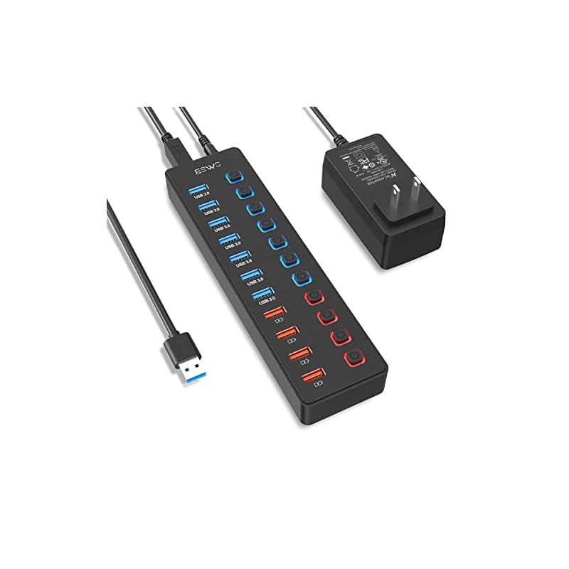 USBハブ JESWO USB3.0 ハブ 電源付き 11ポート USB HUB USB3.0ポートx7 5Gbps高速伝送 + 充電ポートx4 100cmケーブル USB拡張 セルフパワー/バスパワ