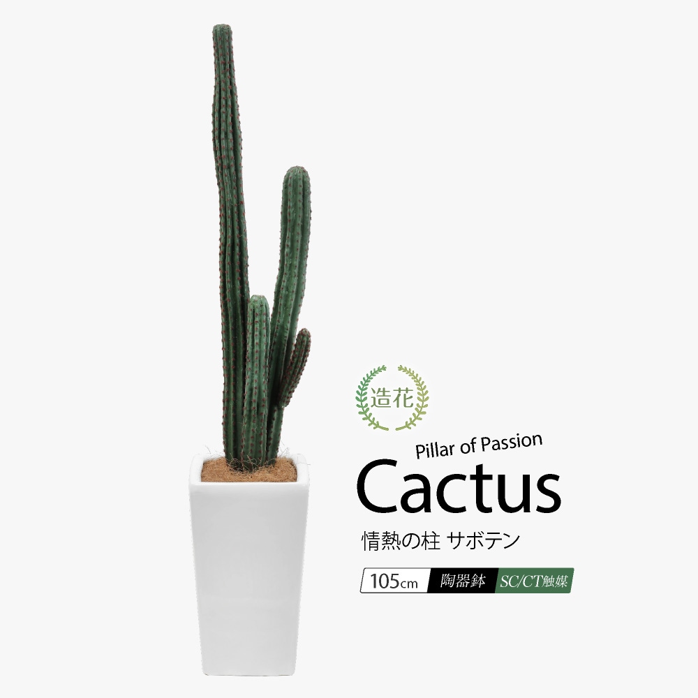 フェイクグリーン 情熱の柱 サボテン 105cm 鉢植 陶器鉢 CT触媒
