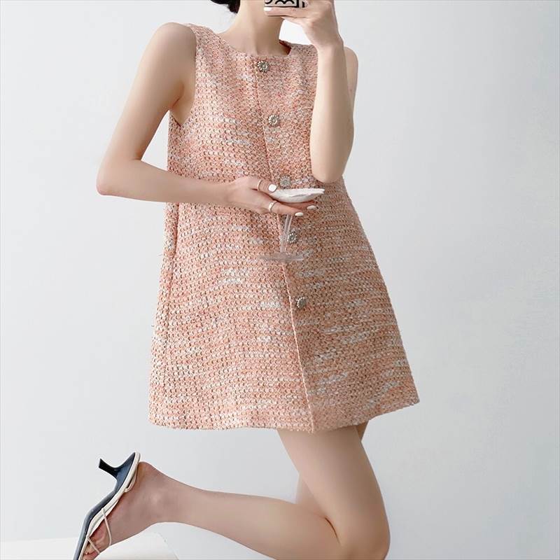 レディース ワンピース ドレス ショート ノースリーブ ラウンドネック Aライン ファスナー 大人可愛い きれいめ 上品 おしゃれ ラフ ガーリー クール エレガント 存在感 フォーマル 都会的 ナチ