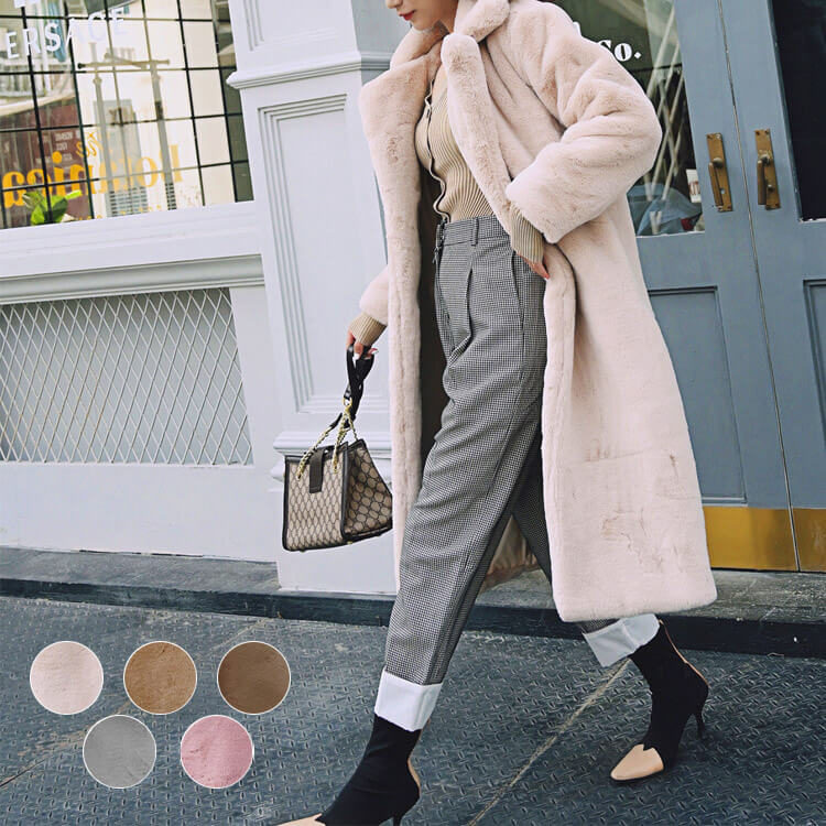 コート ファー レディース ロングコート フェイクファー ファーコート 秋冬 ロング ボリューム 襟付き ステンカラー シングル ブラウン ベージュ グレー ピンク 白