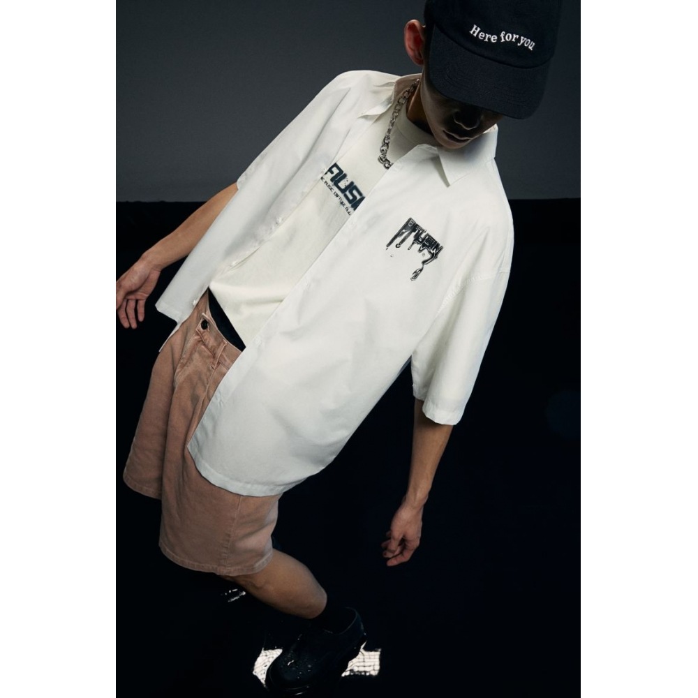 H&M ルーズフィットプリントシャツホワイト/ディフシン