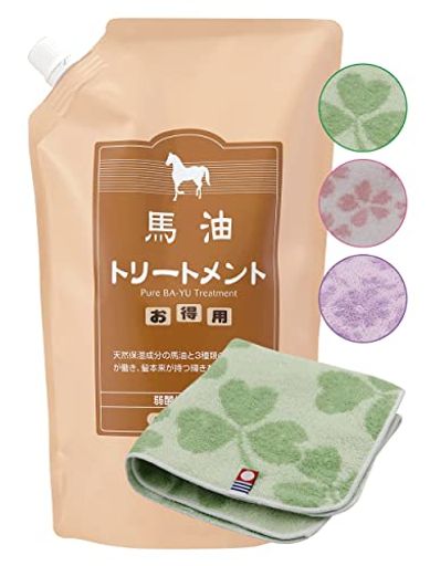 アズマ商事 馬油トリートメント 詰替えお徳用1,000G【今治タオルハンカチ付き】 (花柄)