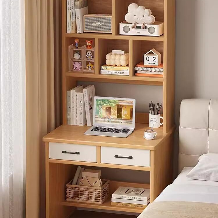实木学习桌书桌学生家用小户型卧室电脑桌床边写字台窄桌加高书架
