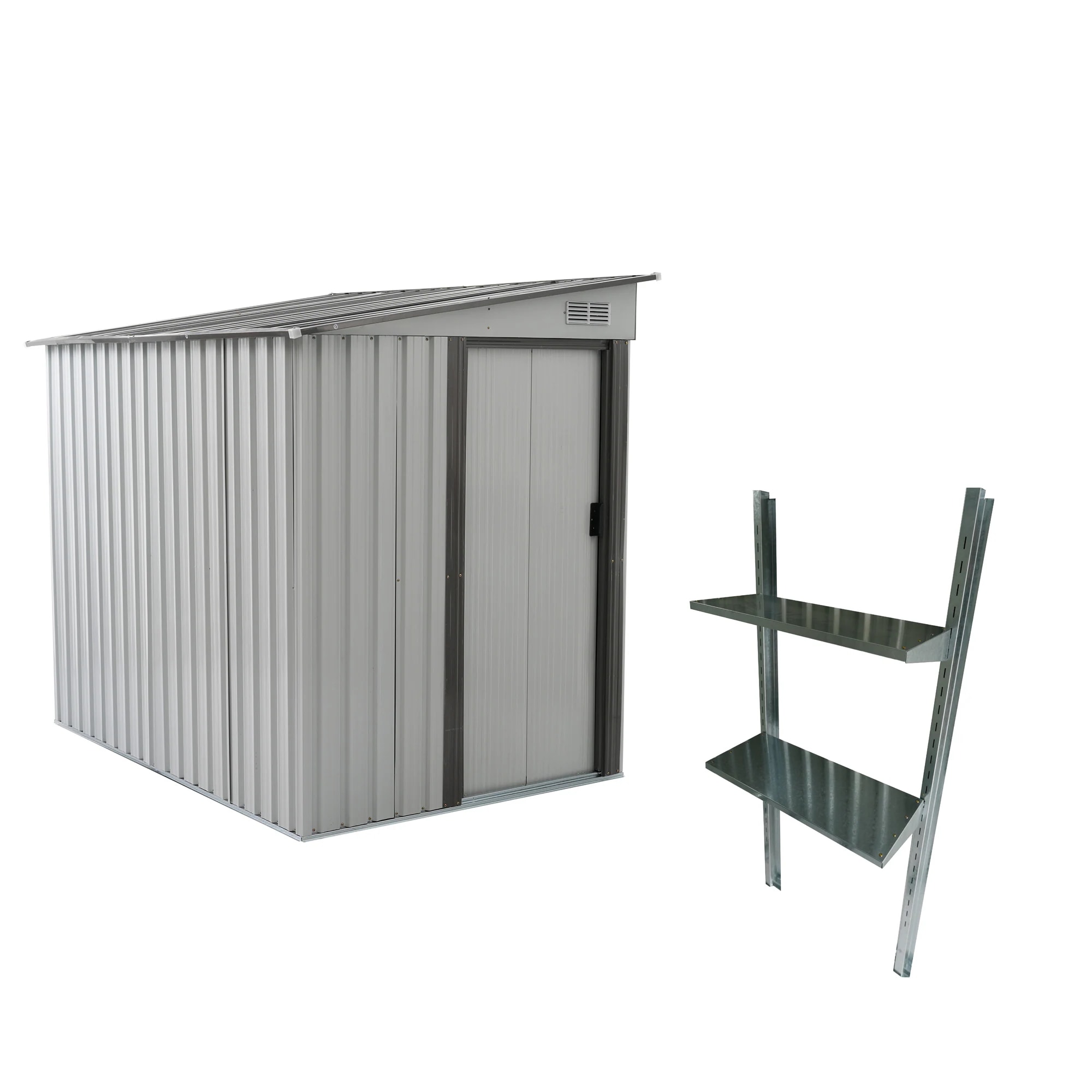 1861【可動棚付き】物置 屋外 スチール 倉庫 戸外収納庫 幅153*奥行き206*高181 可動棚付き 物置き おしゃれ 大型 収納庫 屋外物置 防さび ベランダ 防水 ドア 引戸 スチール物置