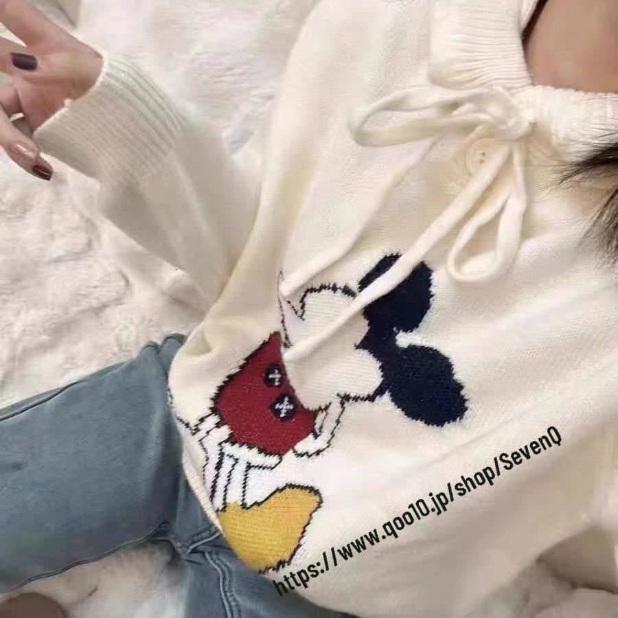 トップスニットミッキー秋と冬の漫画のパターン摩耗Tシャツ女性のミディアムレングスデフリースボトムシャツ緩いと快適な 5,188円