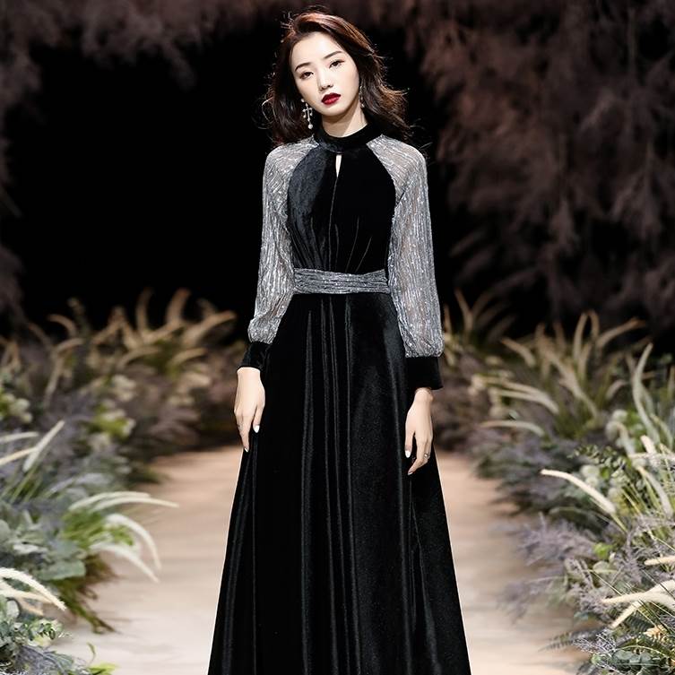 レア商品ロング ドレス パーティードレス 個性的 黒 袖あり バイカラー 結婚式 二次会 お呼ばれ フォーマル 演奏会 ピアノ 発表会 ドレス 大人 かっこいい 可愛い レディース イブニングドレス 8,096円