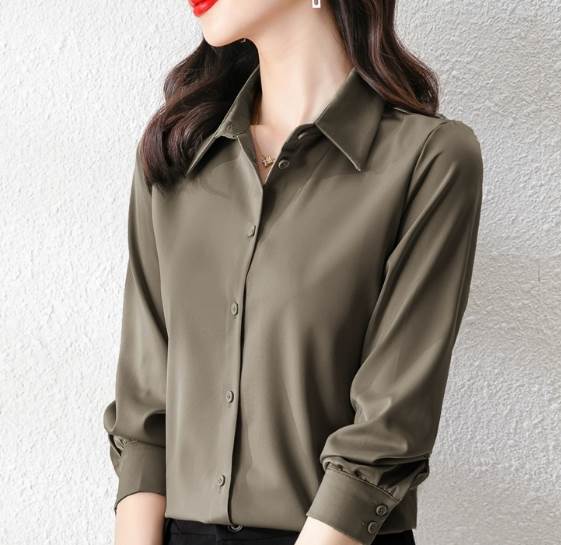 トップス シャツ ブラウス 袖付き 長袖 襟付き 角襟 前開き かわいい 大人可愛い きれいめ