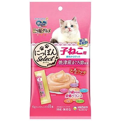 【24個セット】ユニ・チャーム 銀のスプーン三ツ星グルメおやつにっぽんselectとろリッチ子ねこ用総合栄養食まぐろ節使用48g