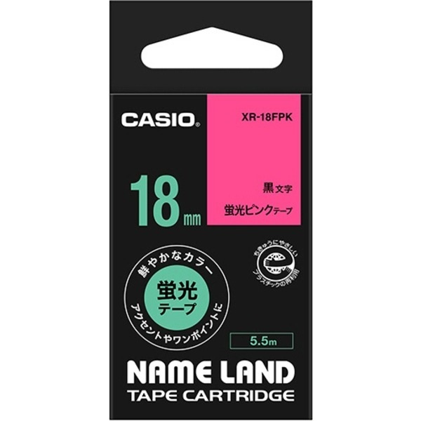（まとめ） カシオ CASIO ネームランド NAME LAND スタンダードテープ 18mm×5.5m 蛍光ピンク／黒文字 XR-18FPK 1個 (×4セット) 5,669円