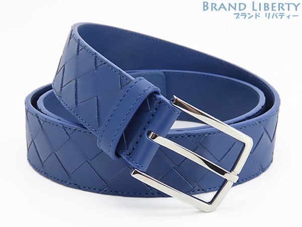 未使用ボッテガヴェネタイントレチャートベルト35MMメンズ95/38ブルーカーフレザー609182